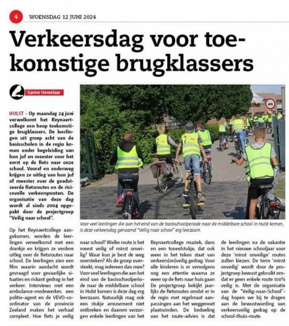 Hulst verwelkomt zijn brugklassers, met een fietstocht naar de school, om de route die ze na de vakantie gaan fietsen, te verkennen/beleven.